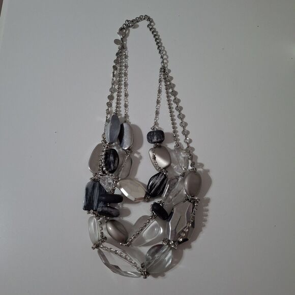 Chico's Jewelry - Chicos Silver Tone Clear Beaded Rhinestone Layered Chunky Statement Necklace